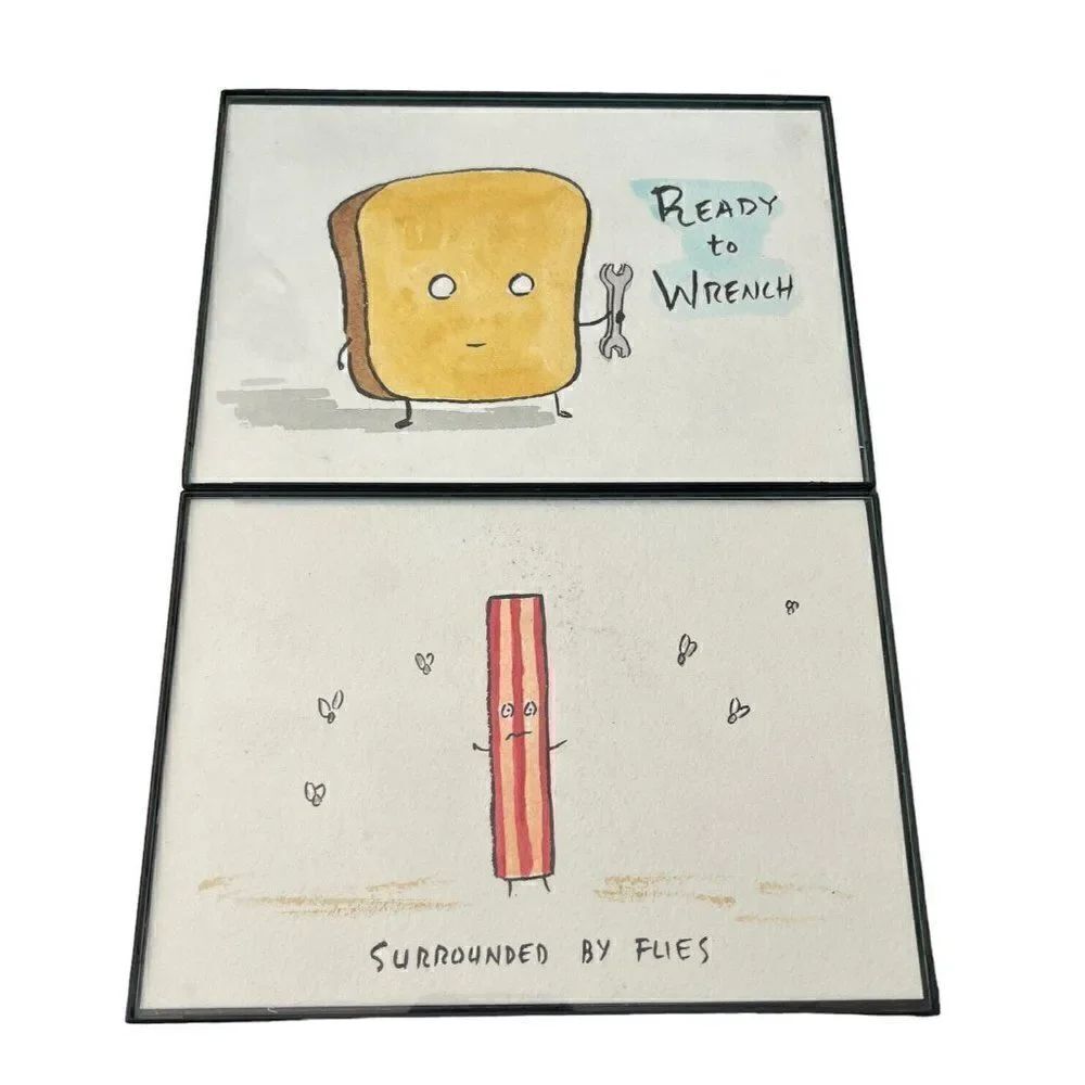 Dan Goodsell Mr Toast Ready to Wrench & Bacon Surrounded Flies Framed Art Pictur